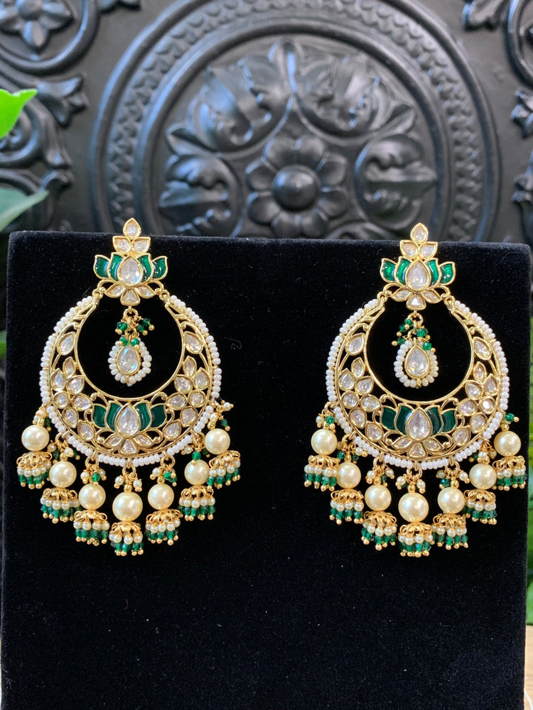 Luna Tyaani kundan Chandbali earring lotus emerald green