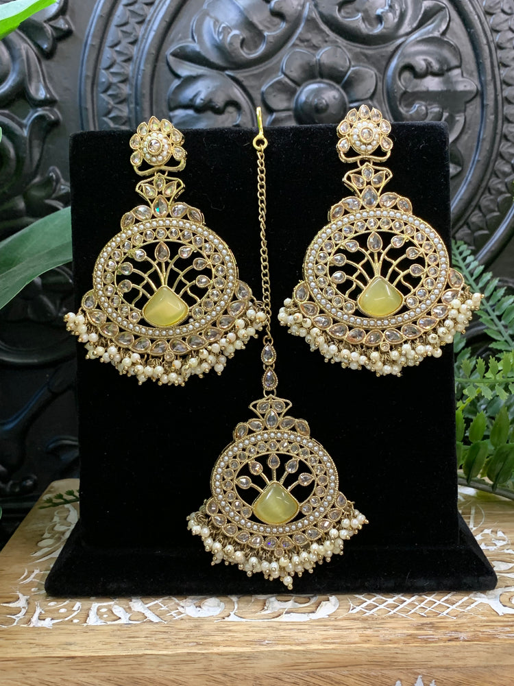 Kim reverse polki earring tikka light yellow