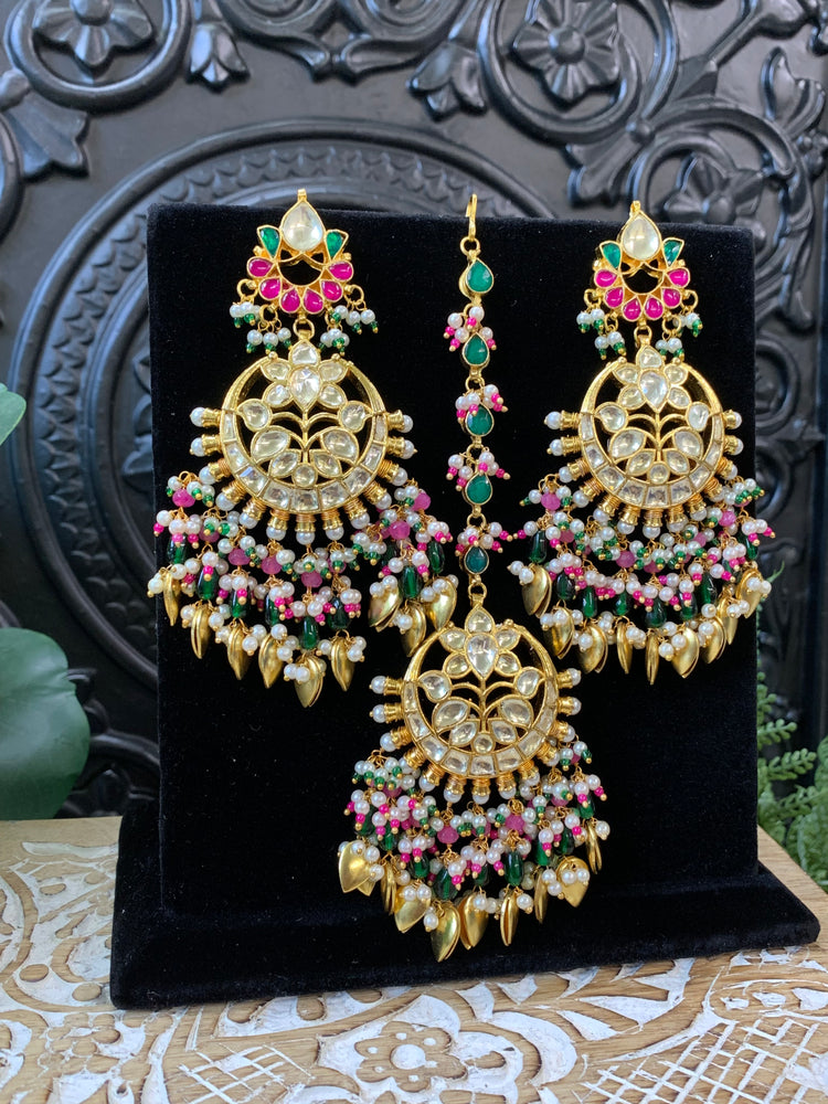 Ajra Pachi kundan earring tikka multi