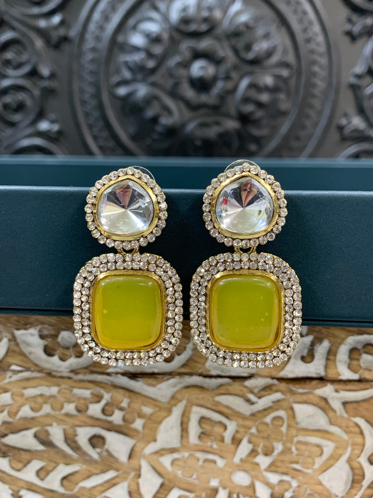 Ava uncut kundan earring pastel yellow