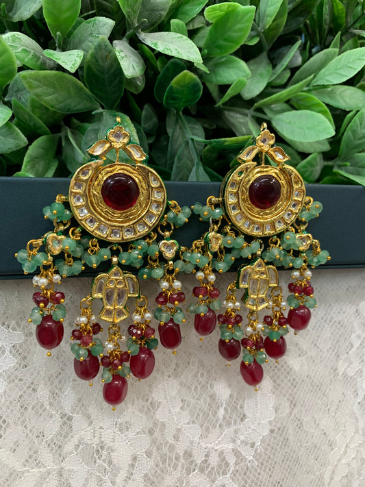 Nissar Kundan chandbali earring burgundy red