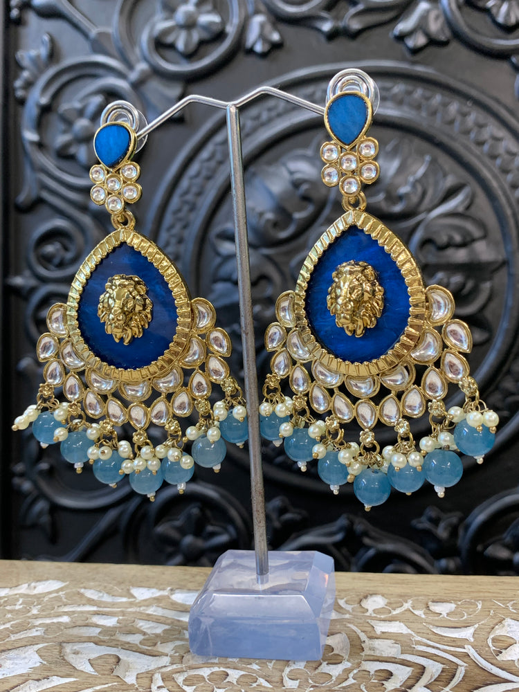 Sabyasachi inspired kundan earring tripti white pearl /dark blue