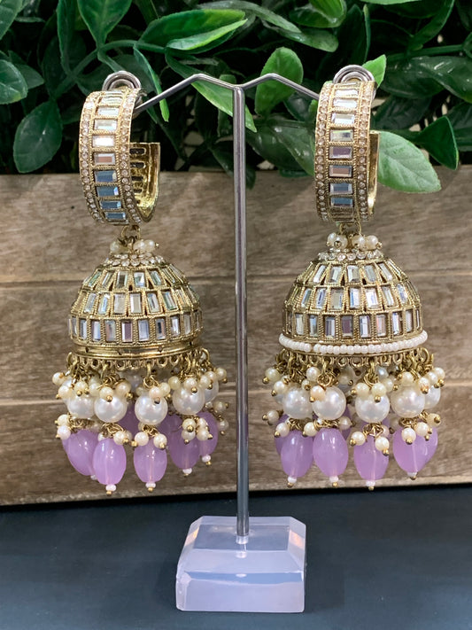 Amrita statement Mirror jhumki earring lilac/ lavender