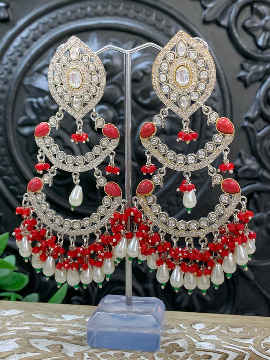 Lauren kundan triple layer chandbali earring red