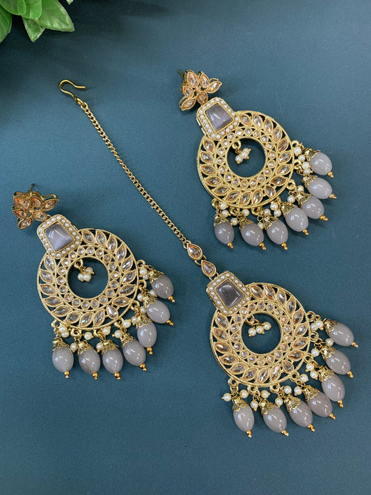 Alira tikka set polki earring tikka set grey