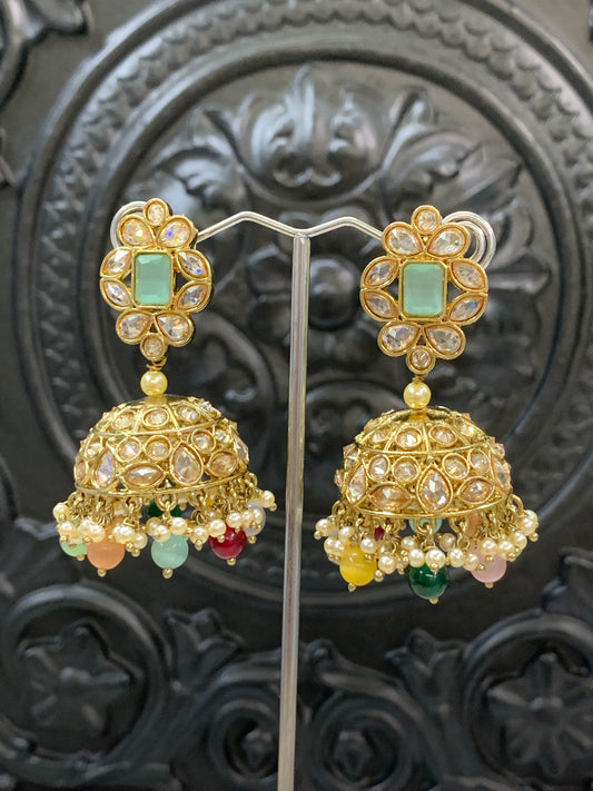 Maggi mini /chotu sa polki jhumki/ jhumka earring multi / mint