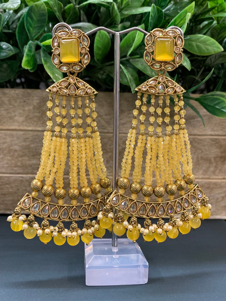 Amna polki fashion statement earring pastel yellow