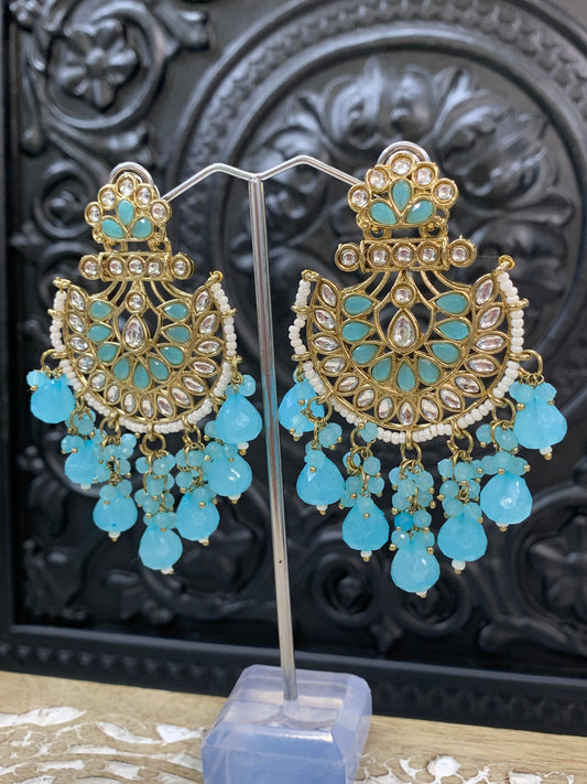 Sujal kundan earring light blue / baby blue