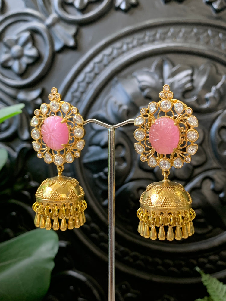 Lolita moissanite kundan jhumki earring pink