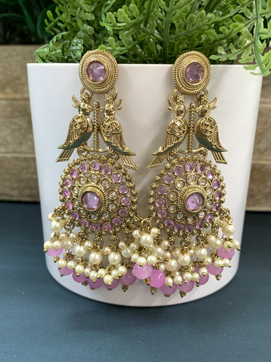 Ady polki fashion earring peacock design clear lavender / lilac