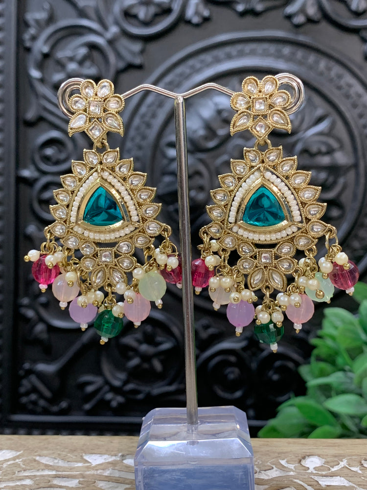 Avery small to medium kundan earring teal multi