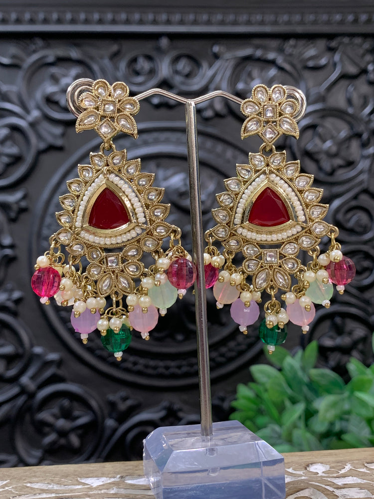 Avery small to medium kundan earring red multi