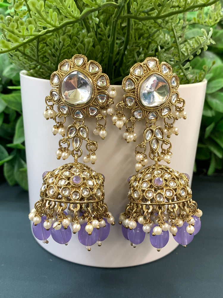 Mohini kundan jhumki/ jhumka earring lavender