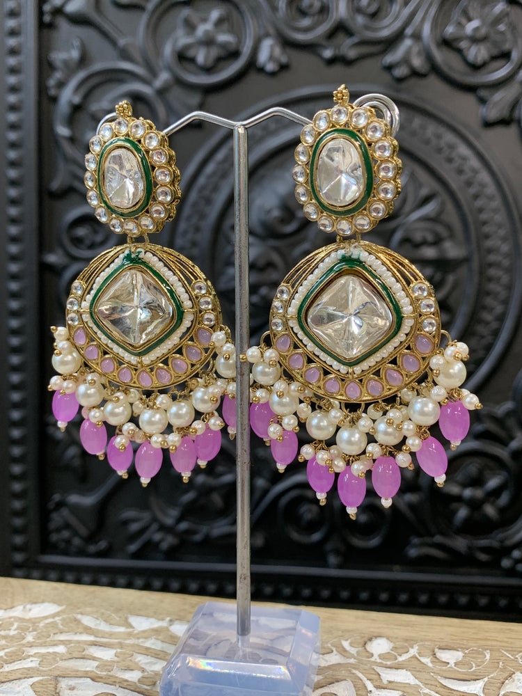 Kenny kundan fashion earring set lavender / lilac