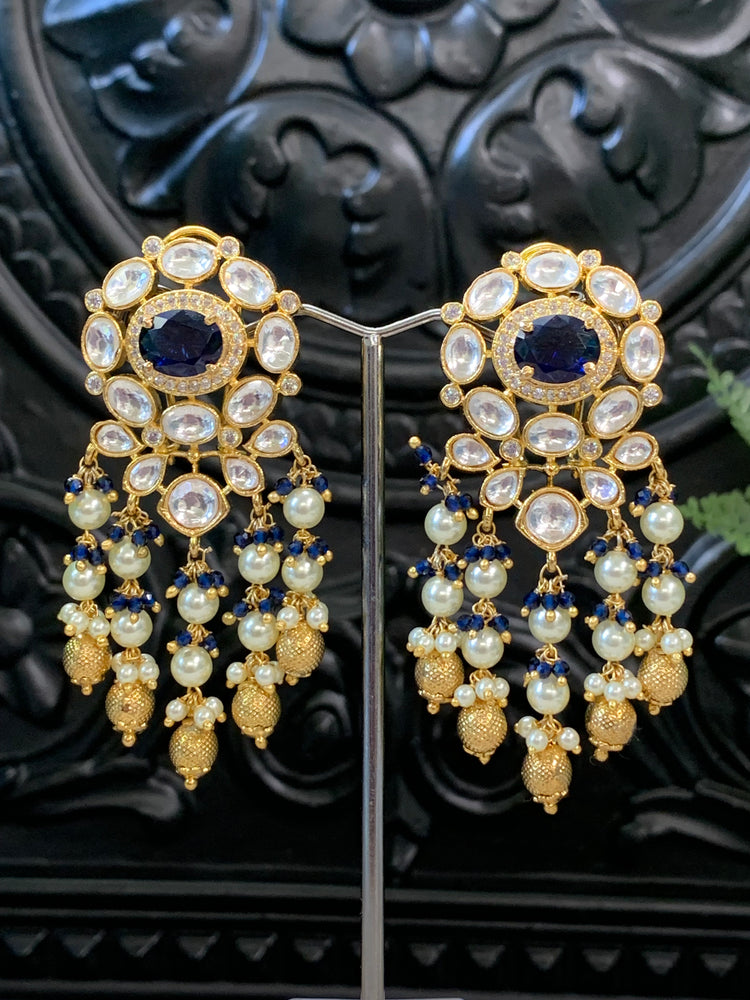 Naila Kundan stud earring sapphire blue