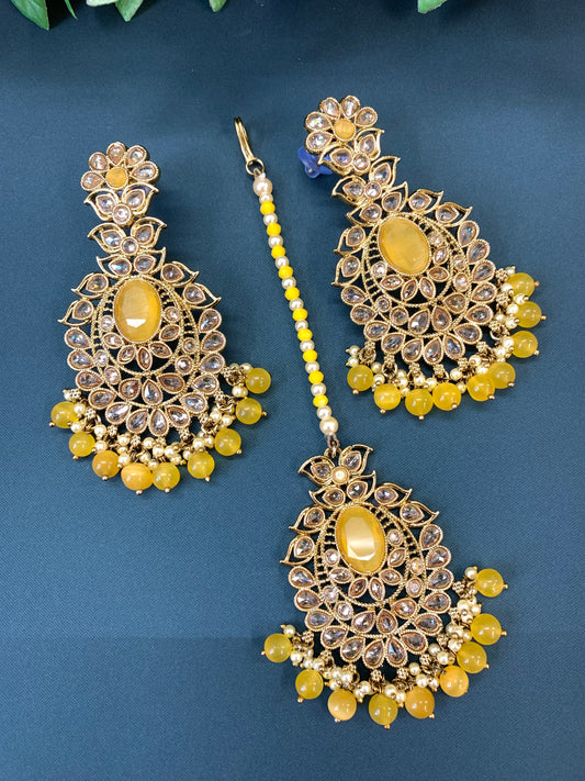 Polki tikka set Rihana in pastel yellow