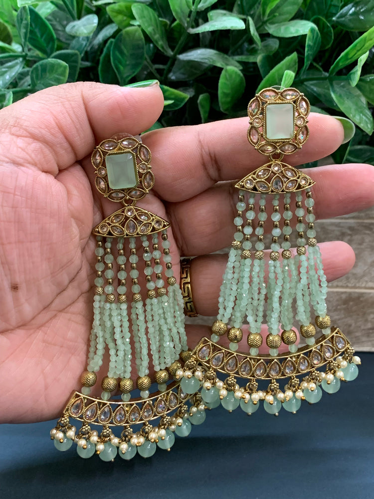 Amna polki fashion statement earring mint green