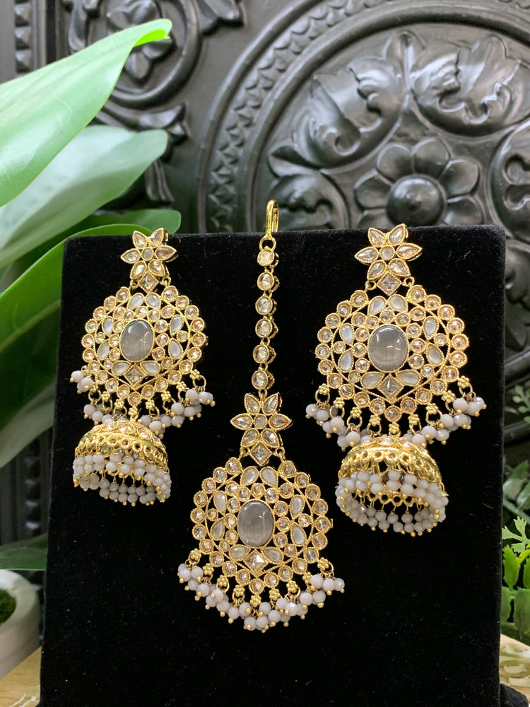 Sujane reverse polki jhumki earring tikka grey