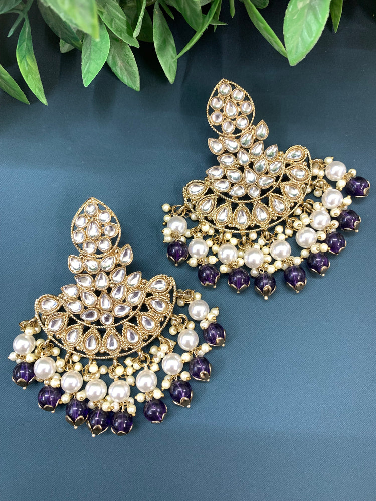 Sharvari kundan fashion chandbali style earring set purple