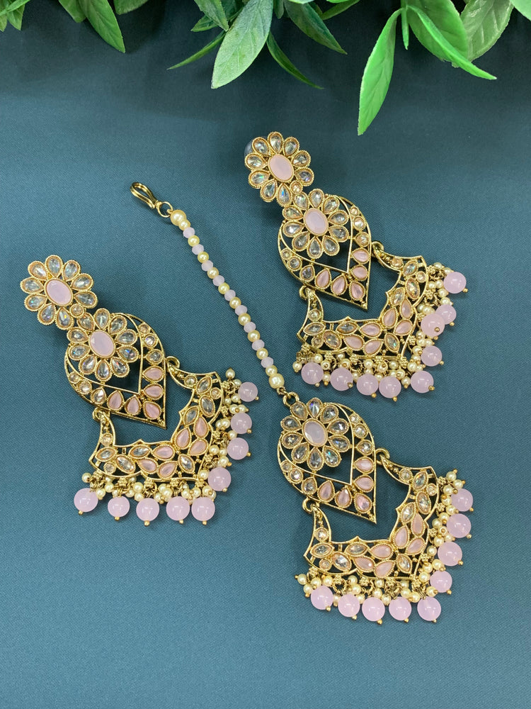 Max tikka set polki earring tikka antique gold / pearl / blush pink