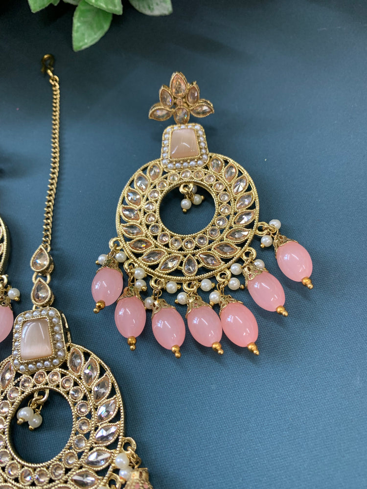 Alira tikka set polki earring tikka set grapefruit pink