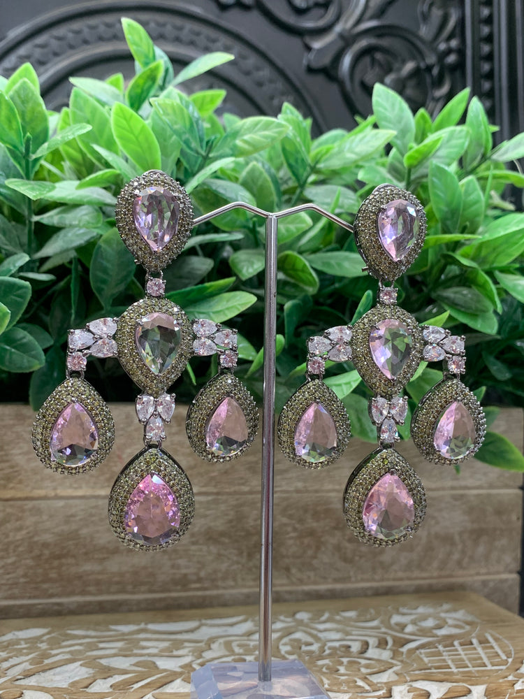 American diamond / AD /CZ earring pink/pastel yellow