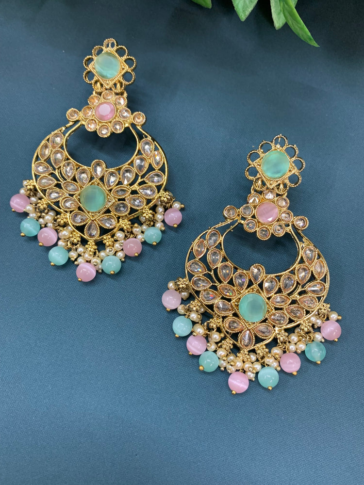 Thea polki chandbali earring antique base pastel multi