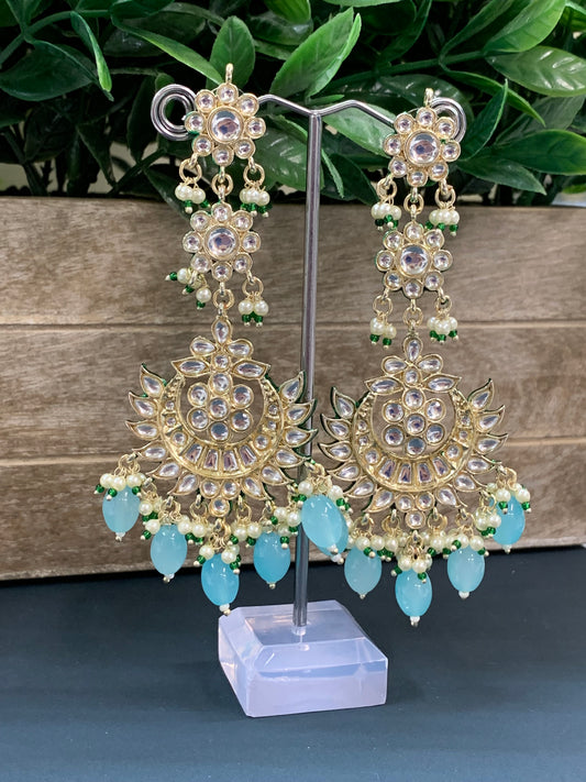 Aru kundan long statement earring baby blue