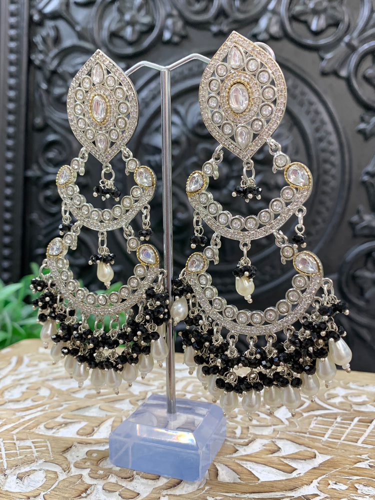 Lauren kundan triple layer chandbali earring black