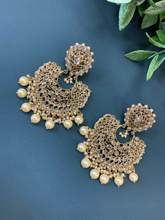 Nata polki Chandbali earring antique polki/ pearl