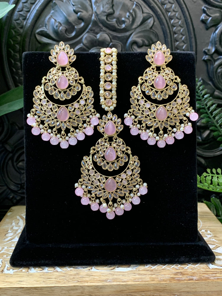 Marley reverse polki Chandbali earring tikka blush pink