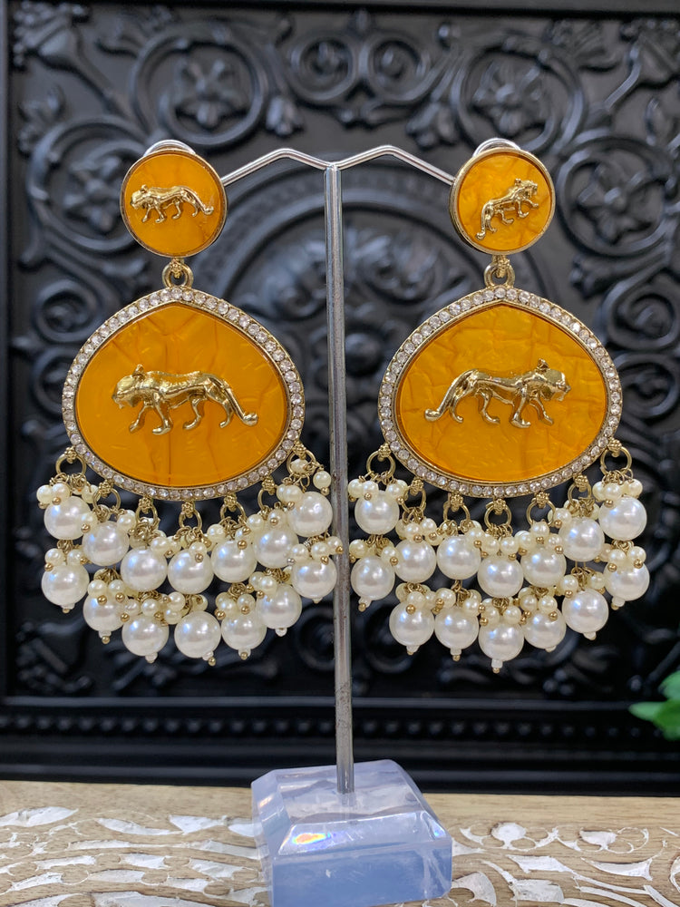 Sabyasachi inspired kundan earring tanna white pearl mustard yellow