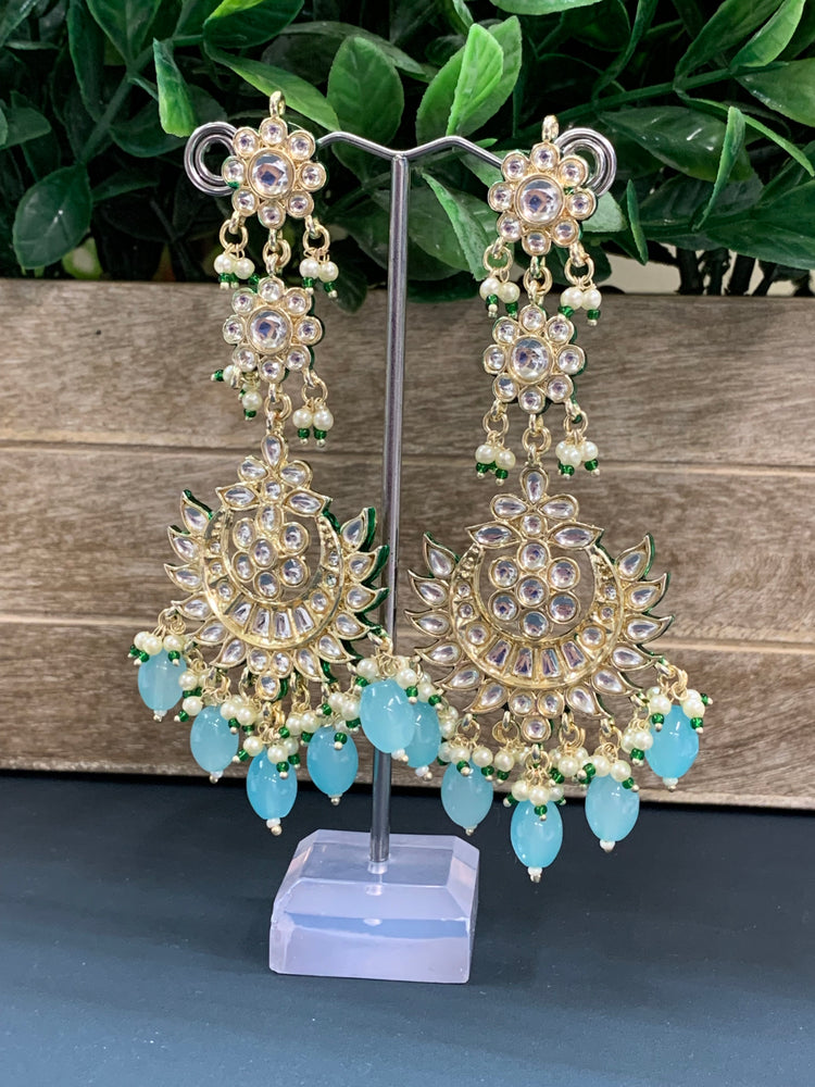 Aru kundan long statement earring baby blue