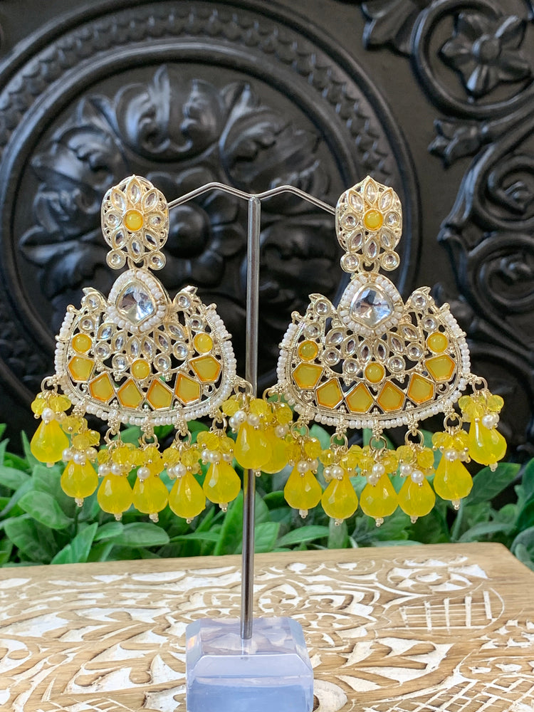 Berry kundan chandbali earring pastel yellow