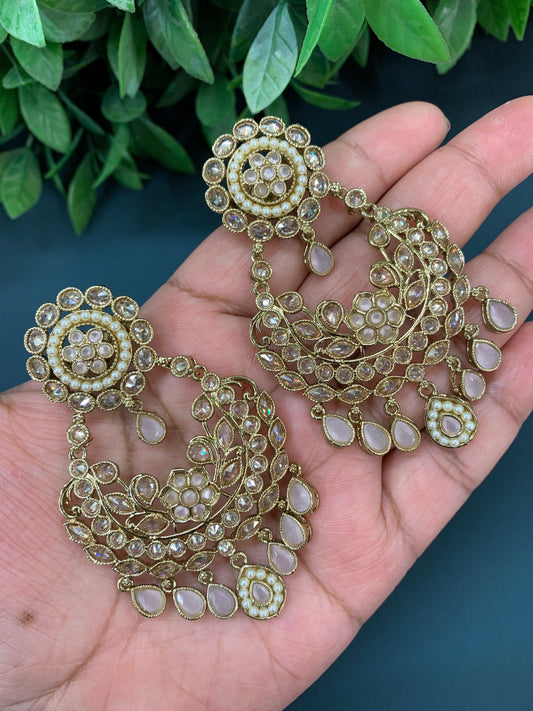 Parul polki fashion chandbali earring blush pink