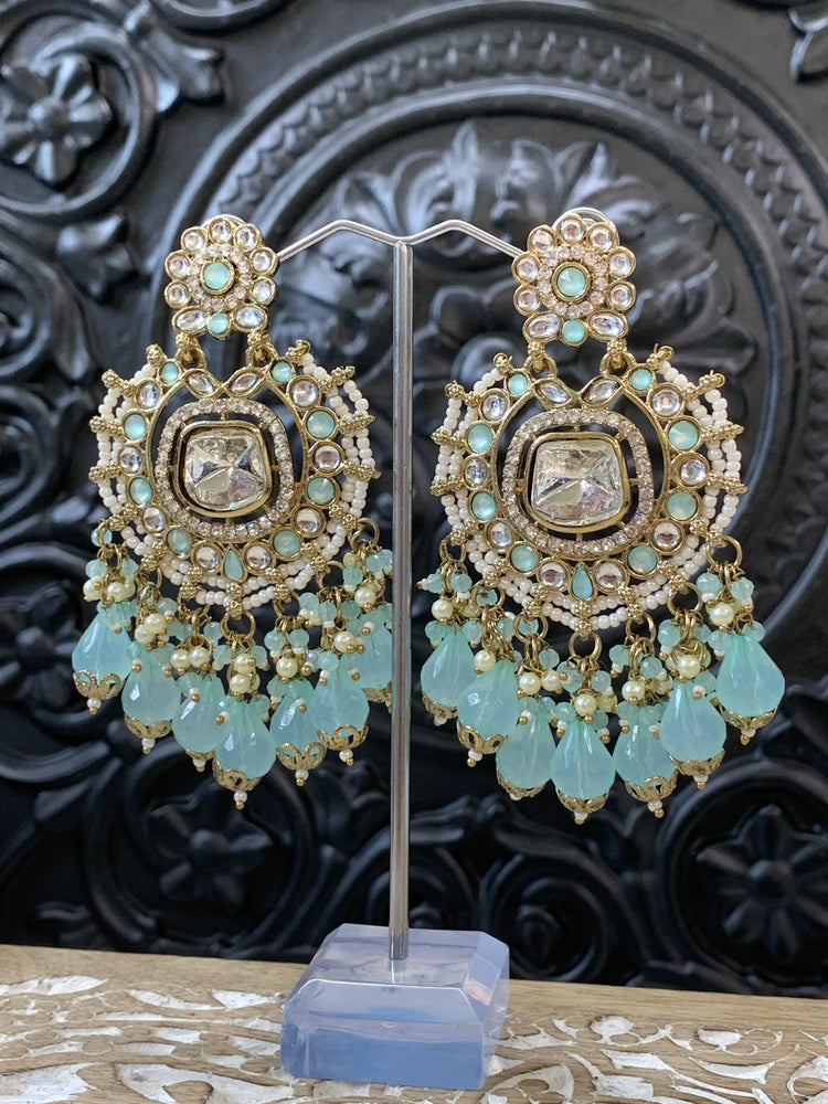 Isabella statement kundan chandbali fashion earring baby blue / sky blue / light blue