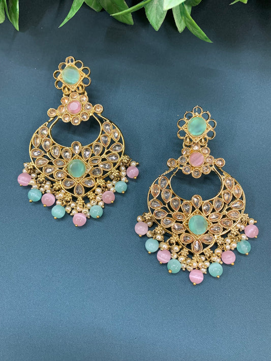 Thea polki chandbali earring antique base pastel multi