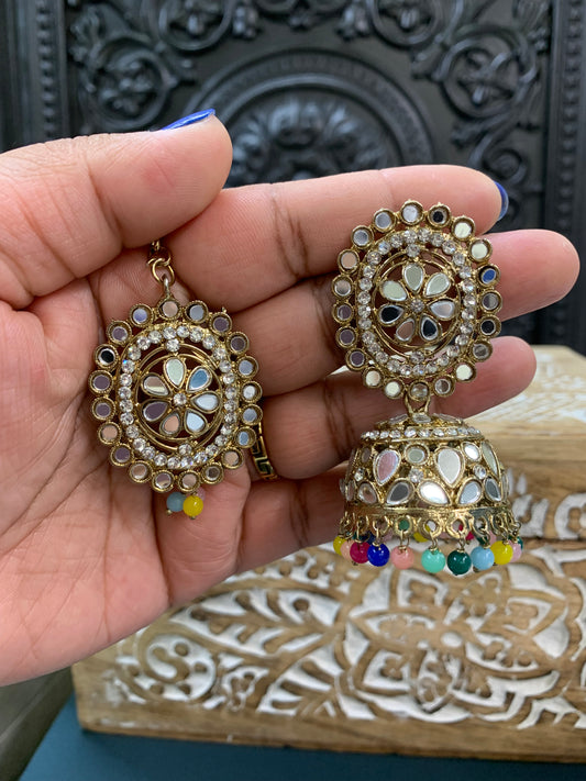 Kate mirror jhumki tikka antique  multi