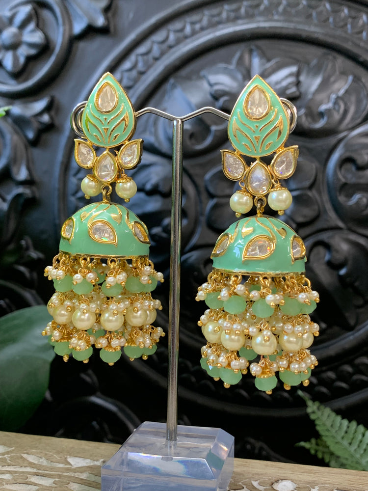 Anshu hand painted meena kundan earring