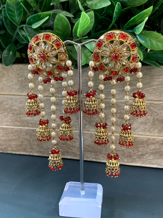 Rowan polki jhumki earring antique polk/ gold /blood red