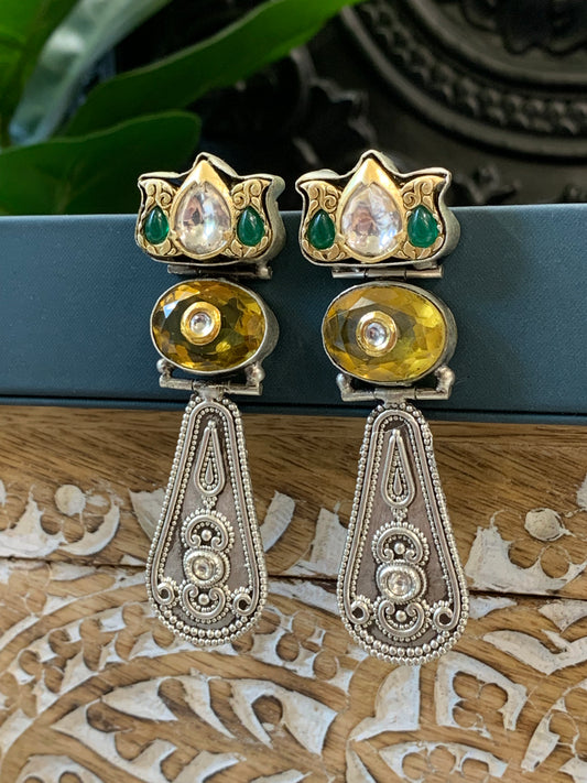 Haya Silver replica earring green / yellow