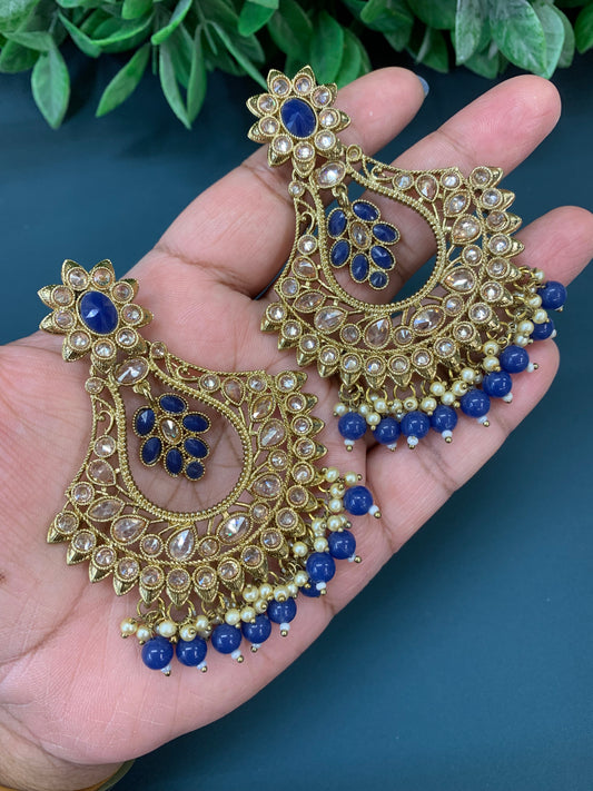 Amaya polki Chandbali no tikka navy blue