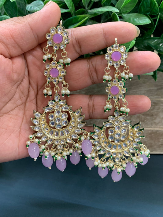 Aru kundan long statement earring lilac / lavender