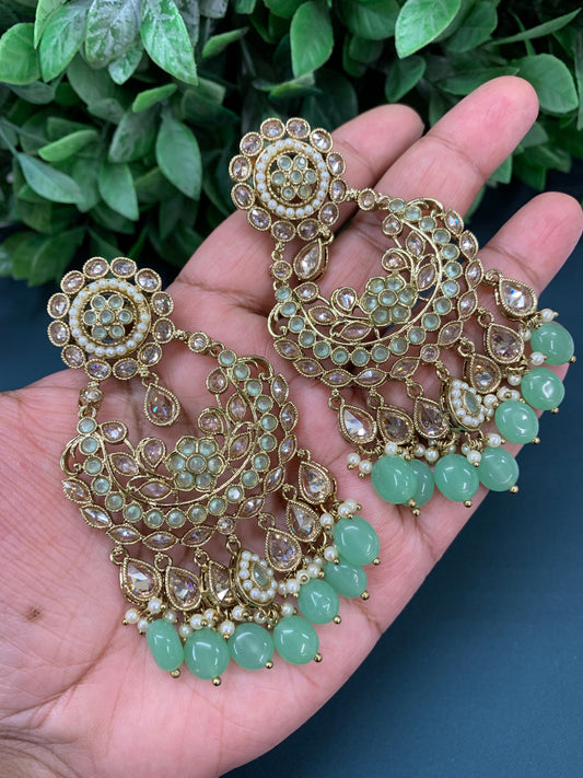 Sophia polki jhumki earring antique polk/ gold /mint