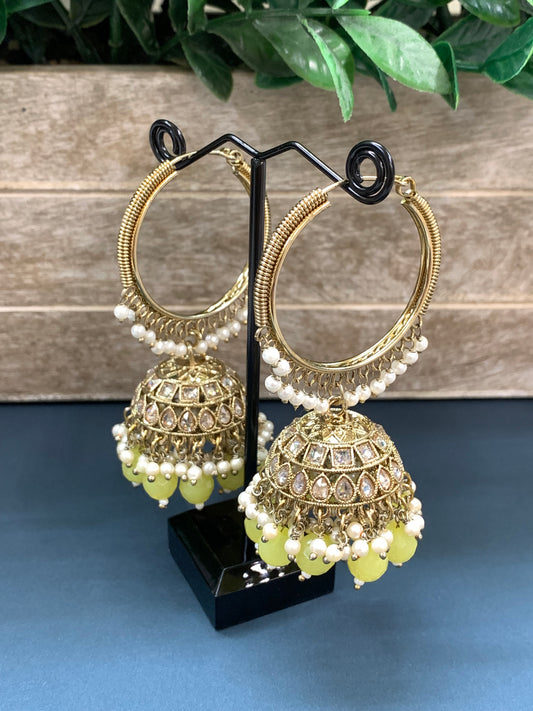 Shabana polki bali hoop jhumki/jhumka pastel lemon