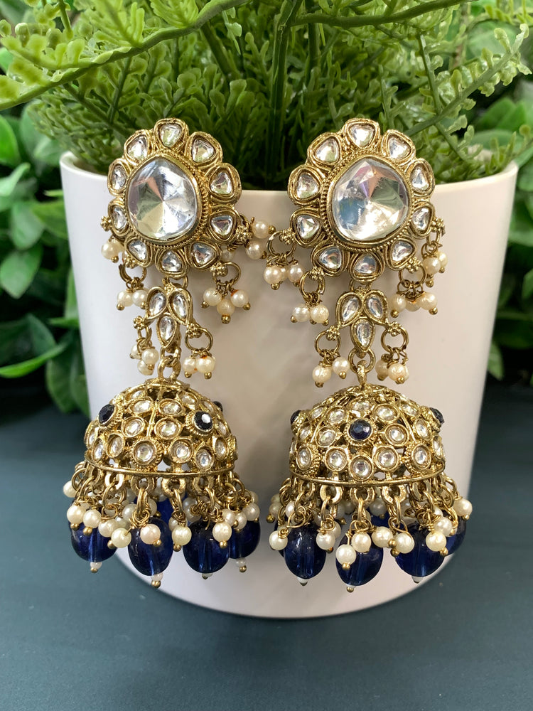 Mohini kundan jhumki/ jhumka earring blue