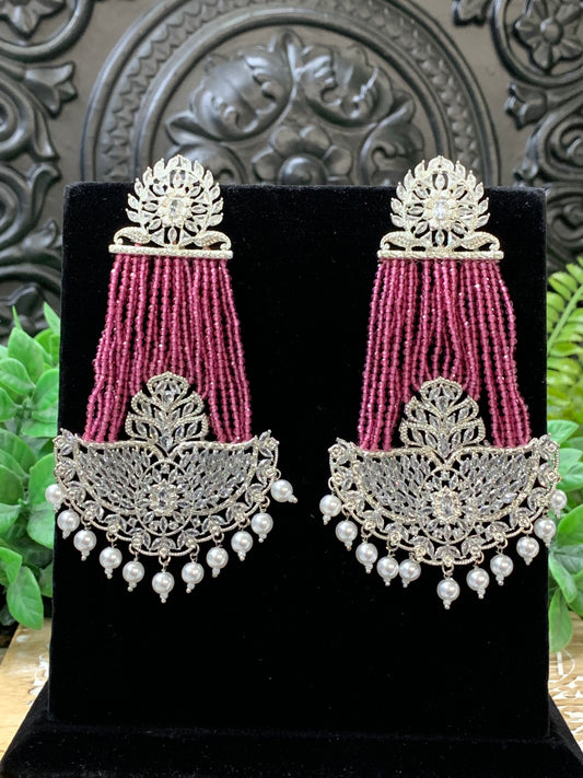 Sage polki fashion statement earring silver pink