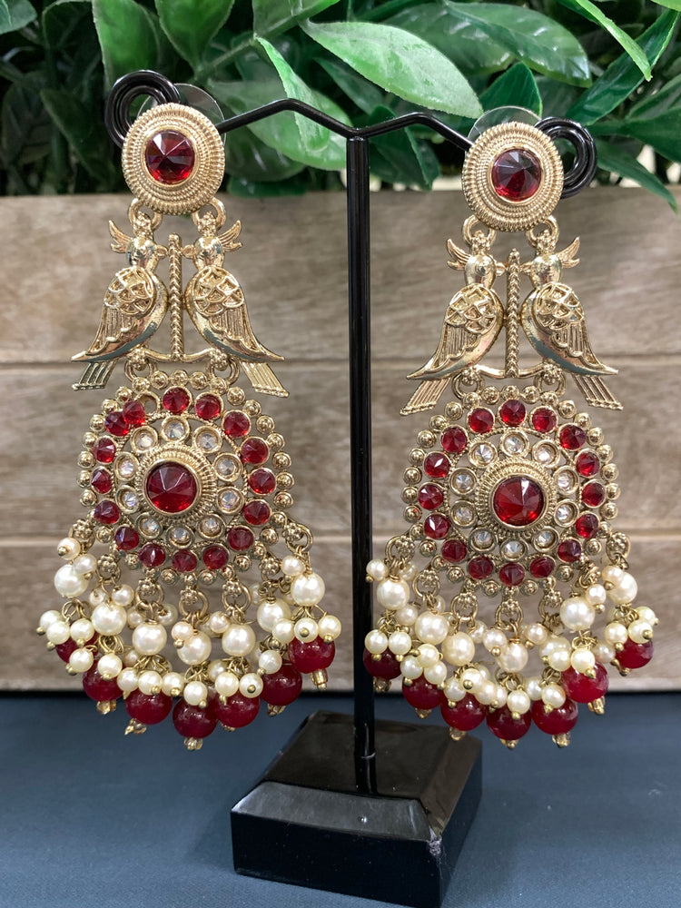 Ady polki fashion earring peacock design maroon