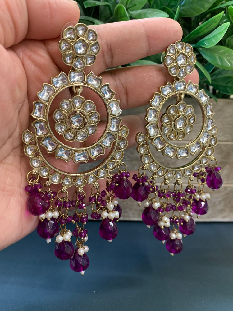 Barnavi Kundan earring purple crystal drops