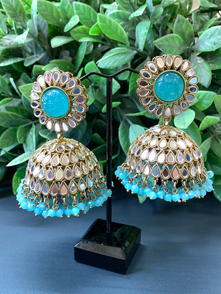 Romi mirror kundan jhumki/ jhumka earring phirozi